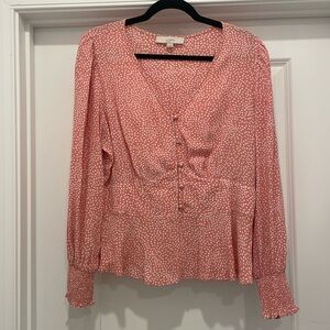 Loft pink polka dot blouse size 10